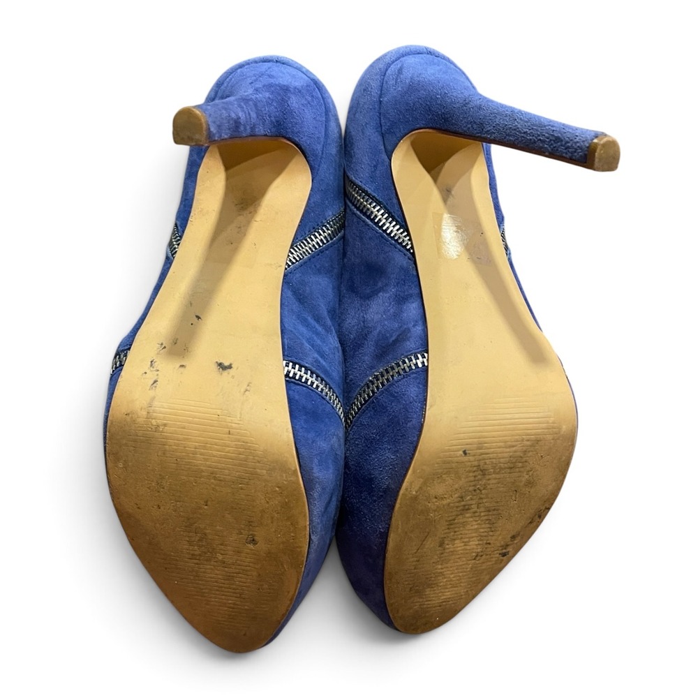 Y2K Colin Stuart Victorias Secret Zipper Platform Pumps 8 Blue Suede Stilettos - Picture 6 of 7